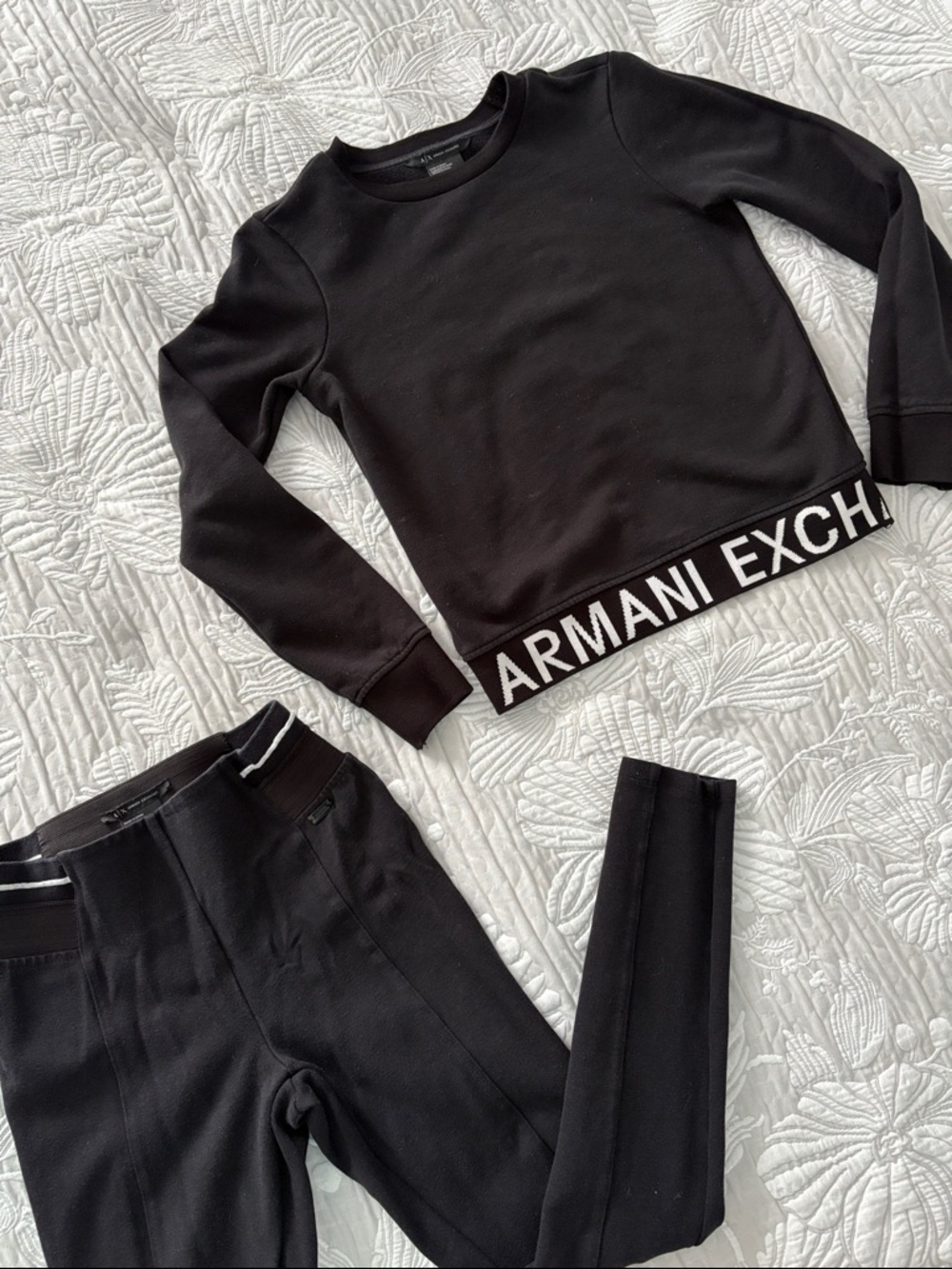 Armani Exchange Black Crew Sweatshirt with Branded Hem